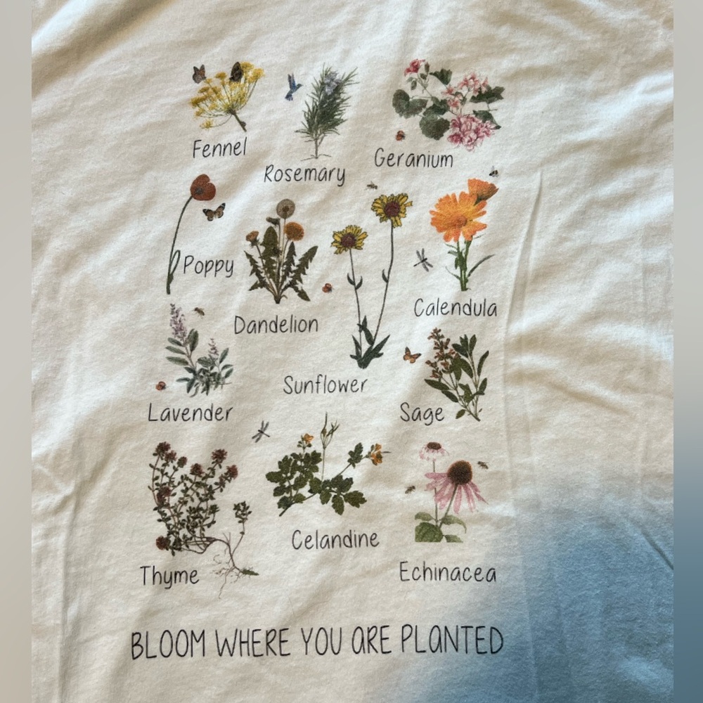 White Botanical Graphic Tee - "Bloom Where You Are Planted" - Picture 2 of 2